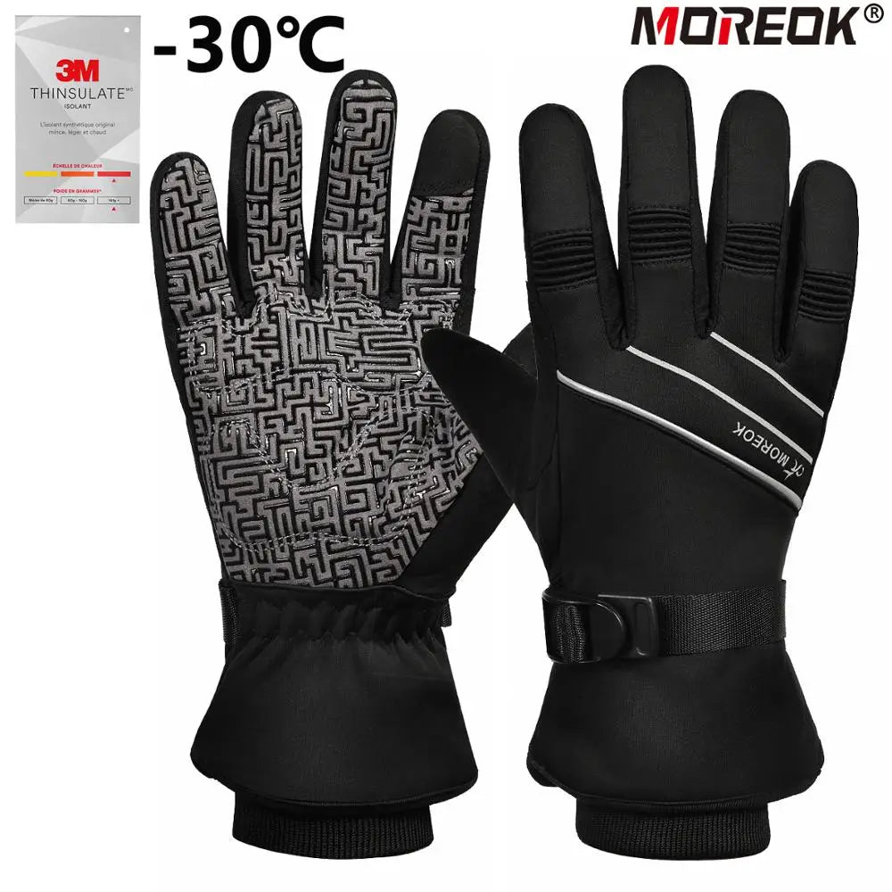 MOREOK Ski Gloves 3M Warm Full Finger Touch Screen Winter Cycling Gloves Reflect Bike Glove Windproof Motorcycle Glove Men Women