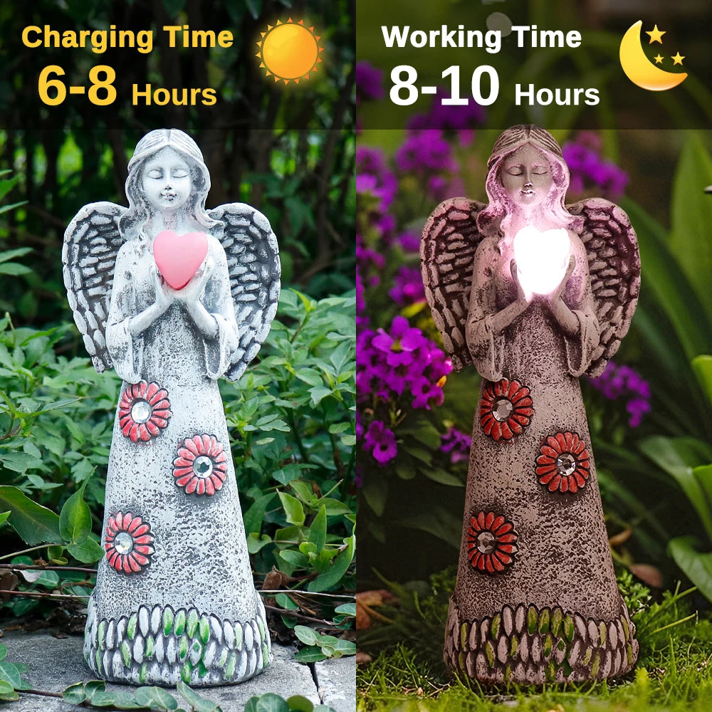 Solar-Powered Flower Angel Statue with Heart - Outdoor Garden & Home Decor, Perfect Halloween Gift