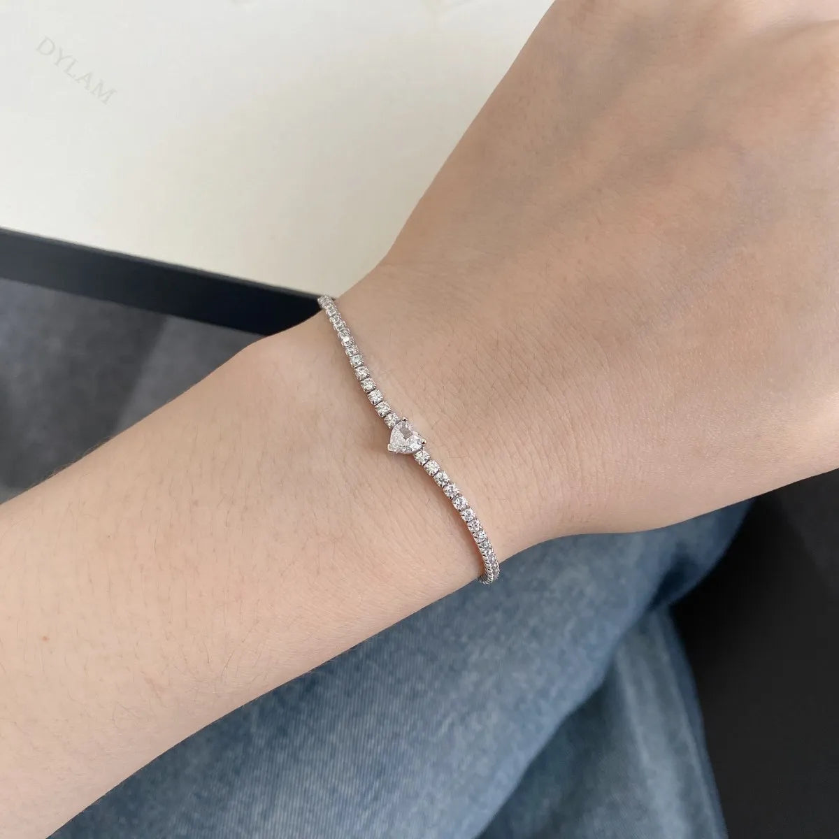 Dylam Charm Jewelry Accessories S925 Silver Rhodium Plated 5A Grade Cubic Zirconia Classic Tennis Bracelet for Women