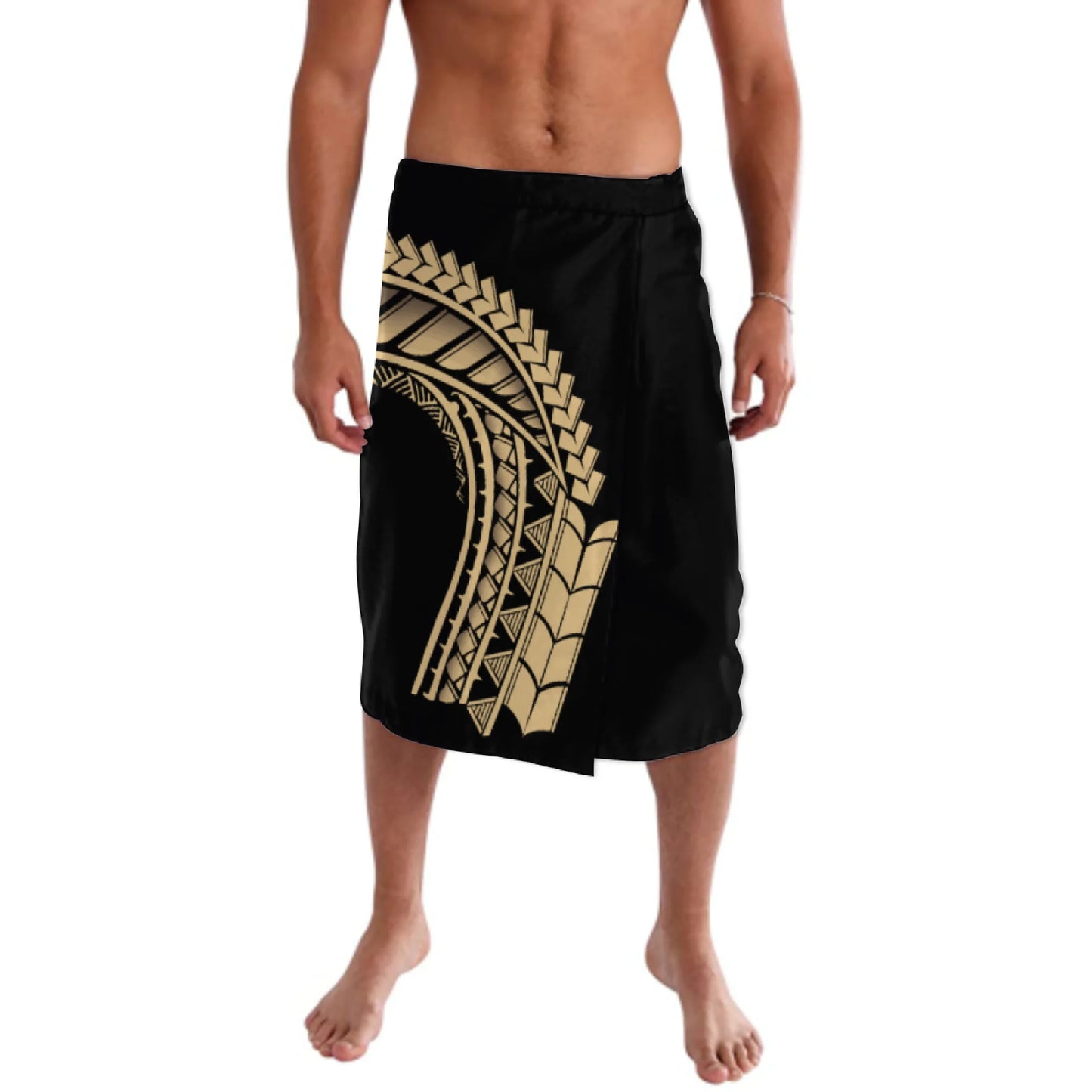 Print on Demand Custom Good Quality Golden Printed Lavalava Mens Skirt Samoan Traditional Clothes White Hawaii Sarongs for Men