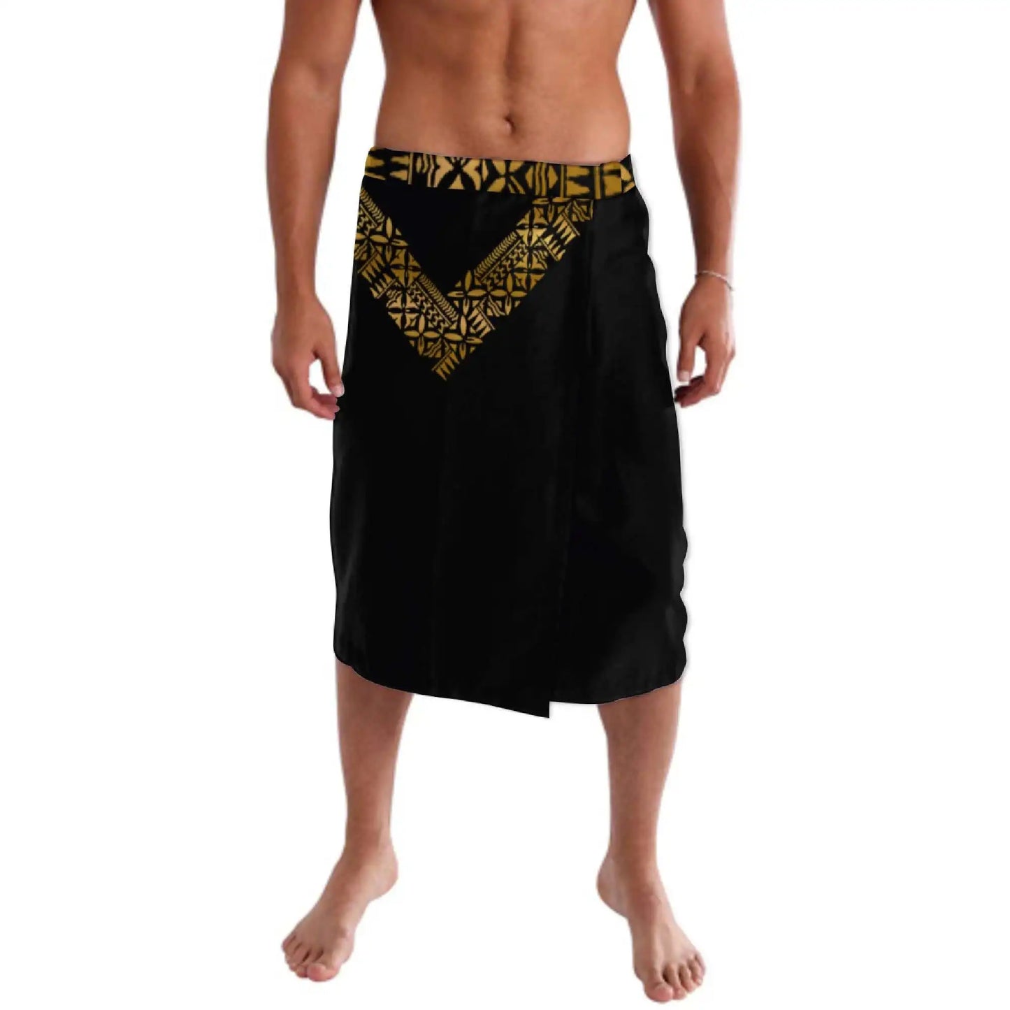 Drop Shipping 1 MOQ Casual Aboriginal Men Half Skirt Samoan Clothes White Golden Design Polynesian Tattoo Ie Faitaga Mens Sarong