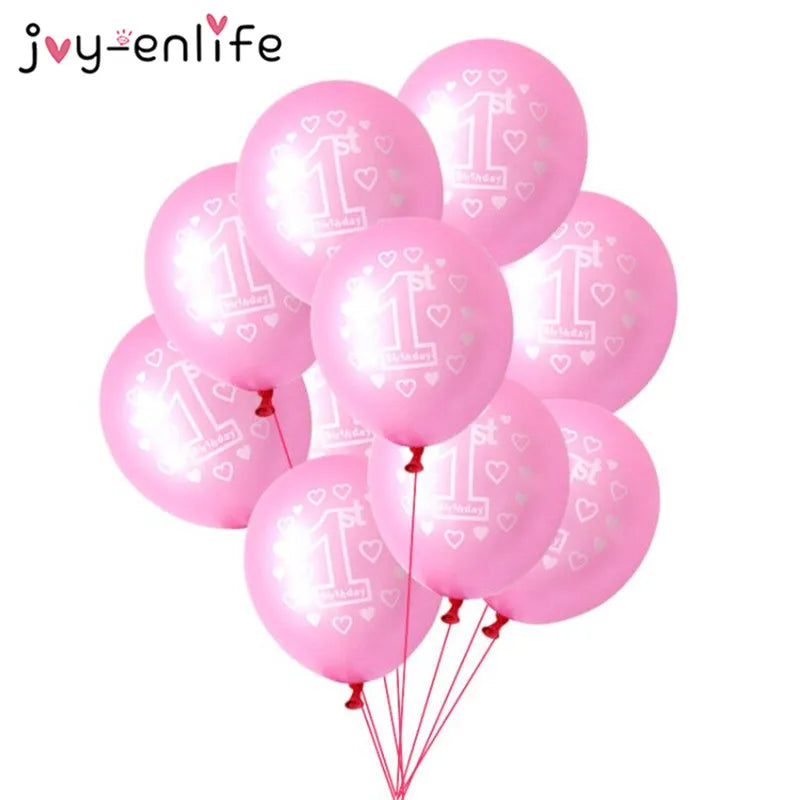 10/15pcs Pink 1st Birthday Balloon One 1 Year Old First Happy Birthday Party Decor Latex Ballons Globos Baby Shower Girl Favor