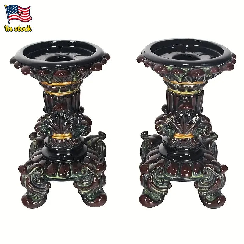 US in - Stock  Resin Classical Square Candle Holders - Exquisite Home Decor Ornaments