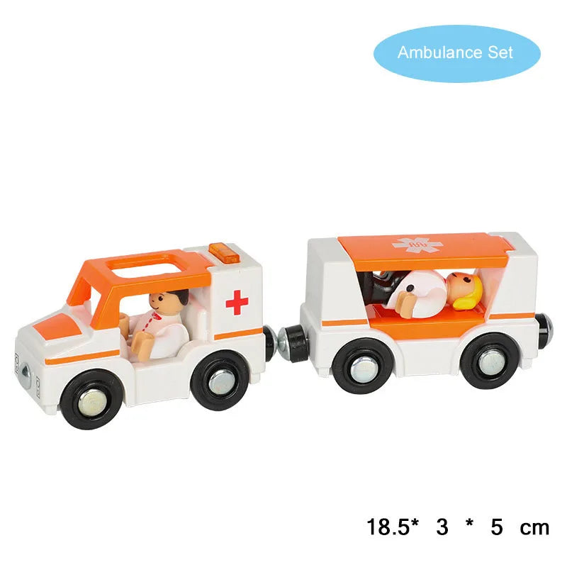 New Fire Truck Magnetic Train Car Ambulance Police Car Fire Truck Compatible Brio Wood Train Track Children's Toys