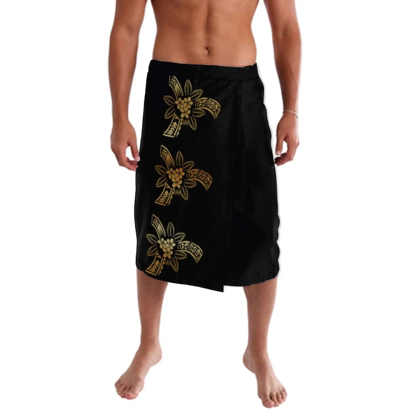 Drop Shipping 1 MOQ Casual Aboriginal Men Half Skirt Samoan Clothes White Golden Design Polynesian Tattoo Ie Faitaga Mens Sarong