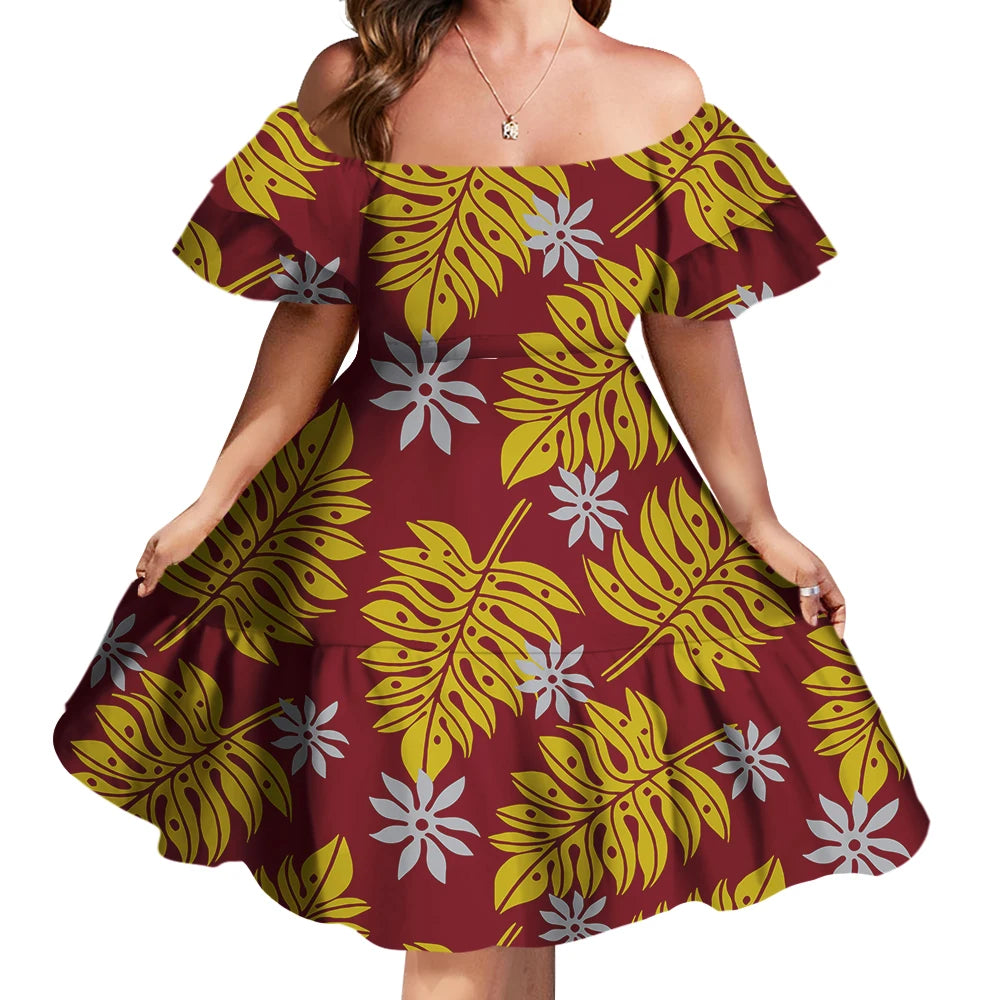 Off Shoulder Layered Ruffle Sleeve Tiered Twirl Dress Hawaiian Hibiscus Flower Printed Mini Dress Vestidos Para Fiesta Hawaiana