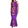 Undefined Polynesian Tribal Long Bodycon Sleeveless Mermaid Evening Dresses Tie Knotted Back Women's Fishtail Casual Dresses