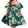 Off Shoulder Layered Ruffle Sleeve Tiered Twirl Dress Hawaiian Hibiscus Flower Printed Mini Dress Vestidos Para Fiesta Hawaiana