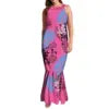 Undefined Polynesian Tribal Long Bodycon Sleeveless Mermaid Evening Dresses Tie Knotted Back Women's Fishtail Casual Dresses