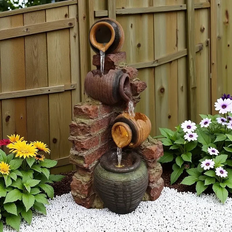 Resin - Made Brick - Shaped Jar with Inlaid Tile Fountain - Ideal for Home Decor Enthusiasts