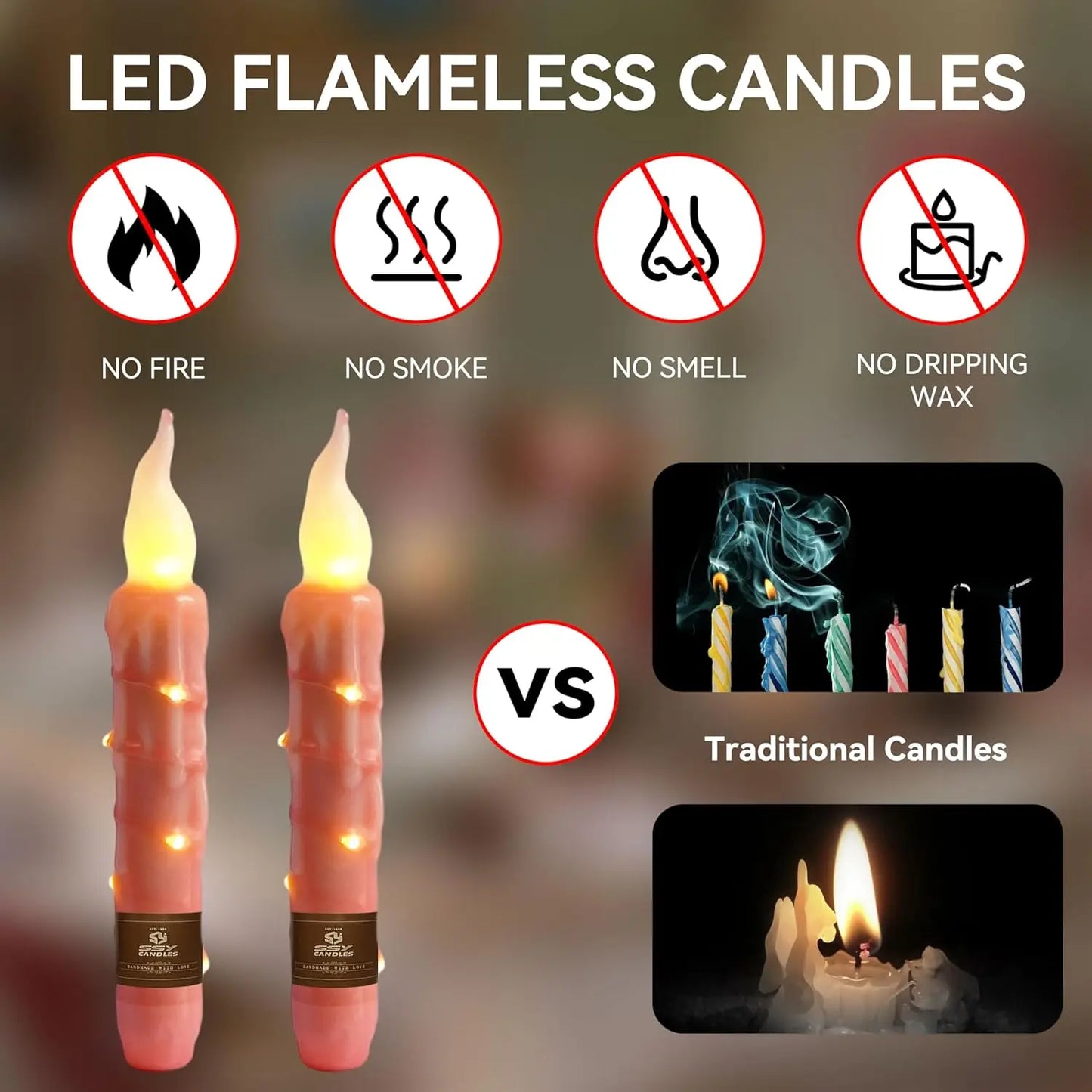 Real Wax Battery Operated Pink LED Taper Candles Short Flameless Timer String Lights for Home Decor Wedding Party