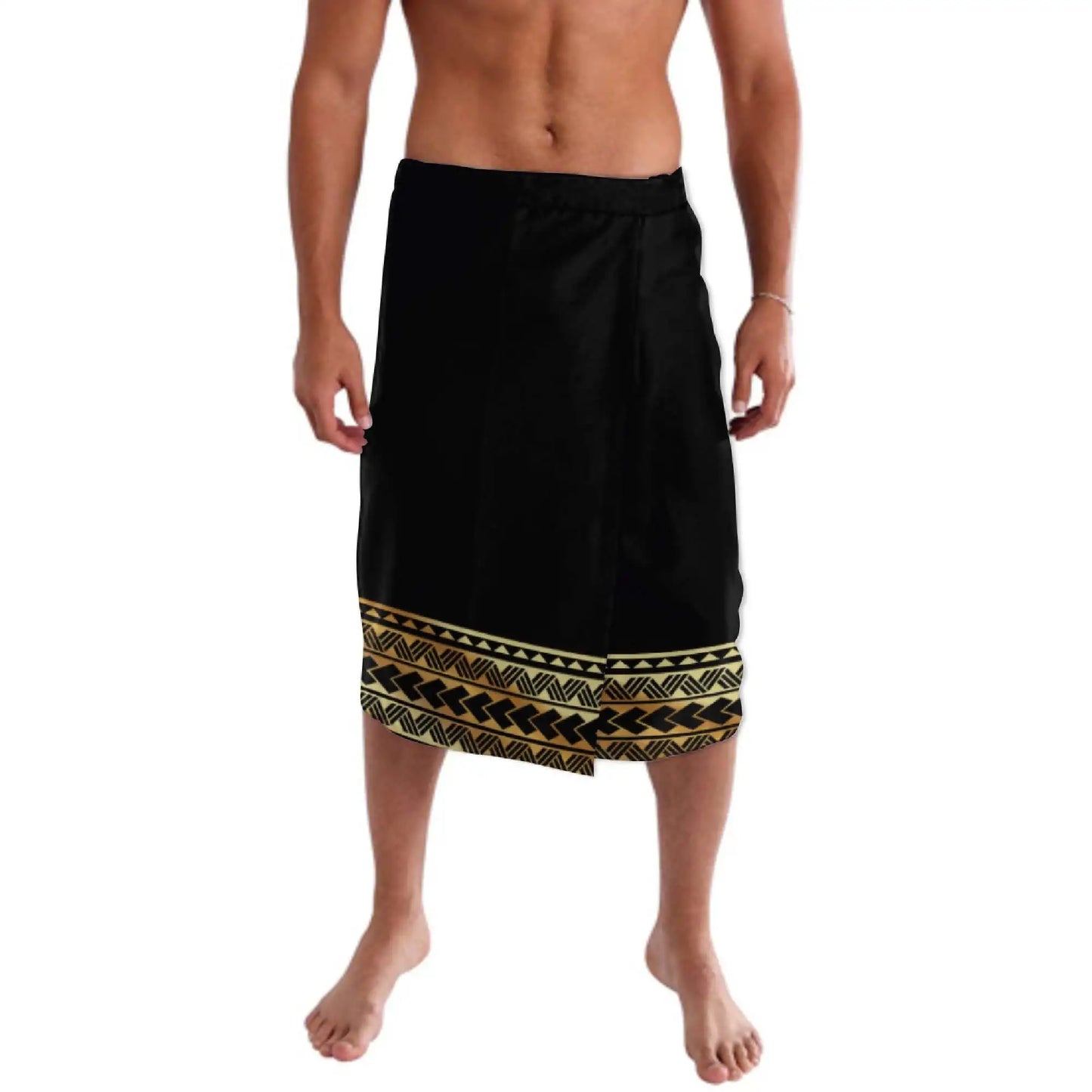 Print on Demand Custom Good Quality Golden Printed Lavalava Mens Skirt Samoan Traditional Clothes White Hawaii Sarongs for Men