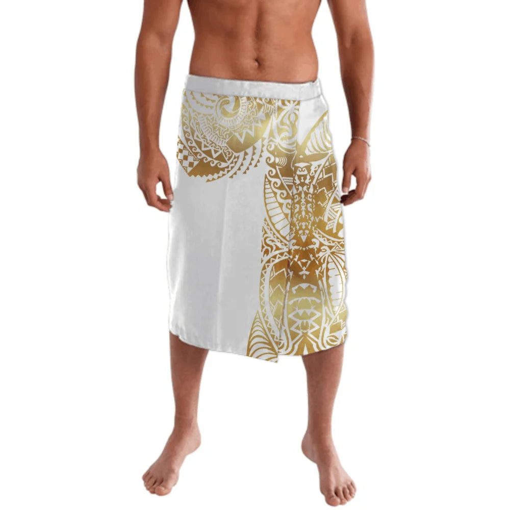 Drop Shipping 1 MOQ Casual Aboriginal Men Half Skirt Samoan Clothes White Golden Design Polynesian Tattoo Ie Faitaga Mens Sarong