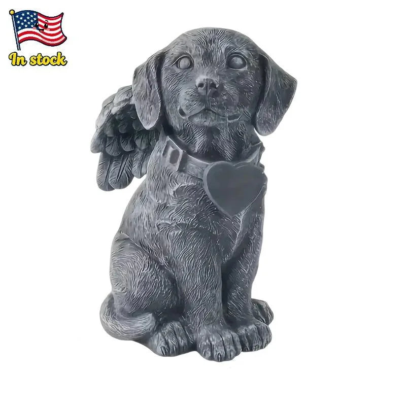 Angel Winged Dog Resin Statue Heart Accentuated Garden Memorial Figurine for Outdoor Home Decor Gifts Sea Style Art Inspiration