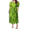 Best Price Wholesale Custom Hawaiian Tropical Flower Printing Multi Tiered Dresses Micronesia Puff Short Sleeve Ladies Dresses