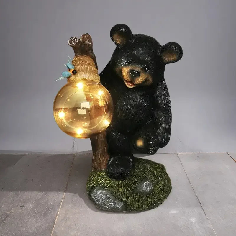 US Stock 10.24" Exquisite Resin Black Bear Ornament - Glowing Glass Ball, Weather-Resistant for Garden Home Decor