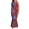 Undefined Polynesian Tribal Long Bodycon Sleeveless Mermaid Evening Dresses Tie Knotted Back Women's Fishtail Casual Dresses