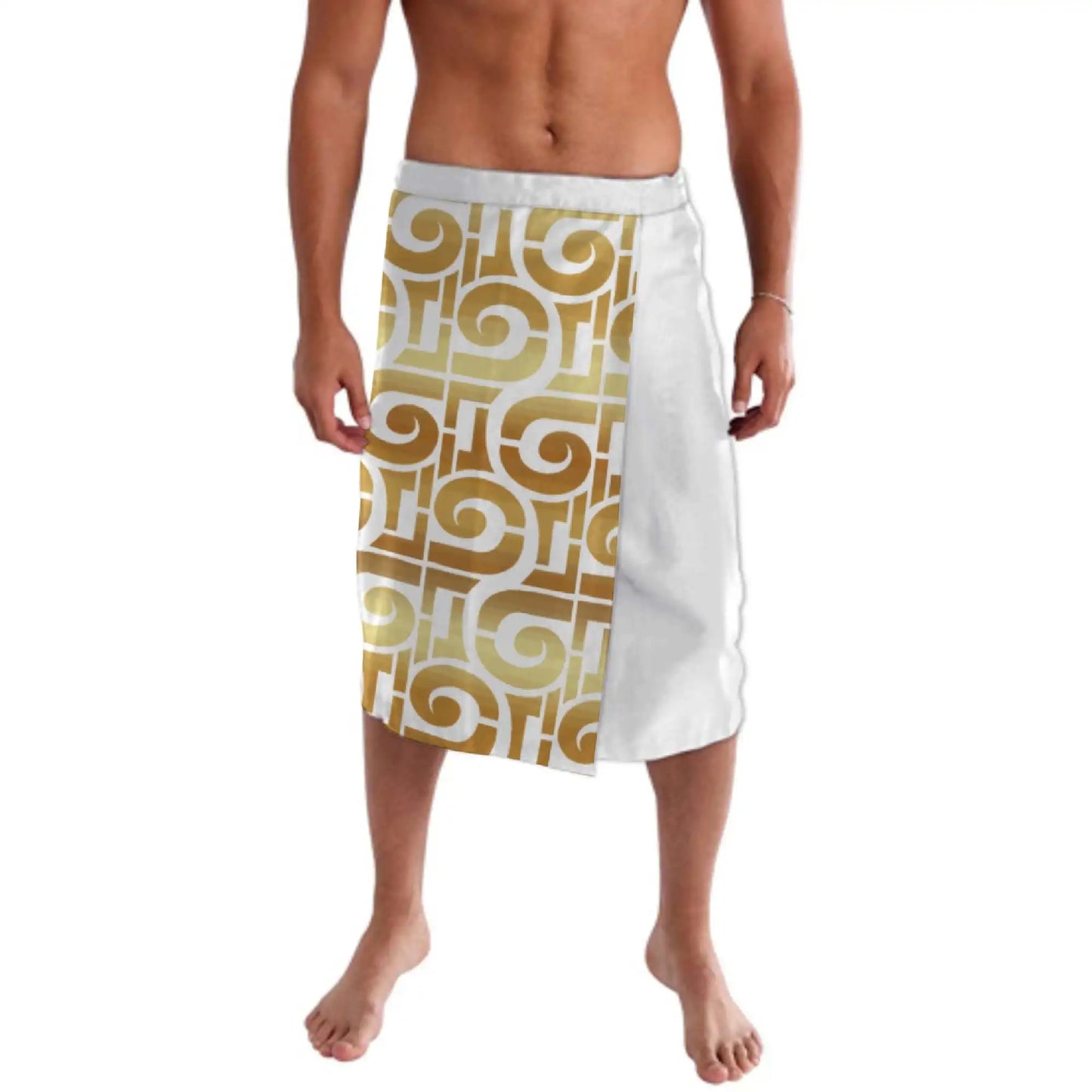 Print on Demand Custom Good Quality Golden Printed Lavalava Mens Skirt Samoan Traditional Clothes White Hawaii Sarongs for Men