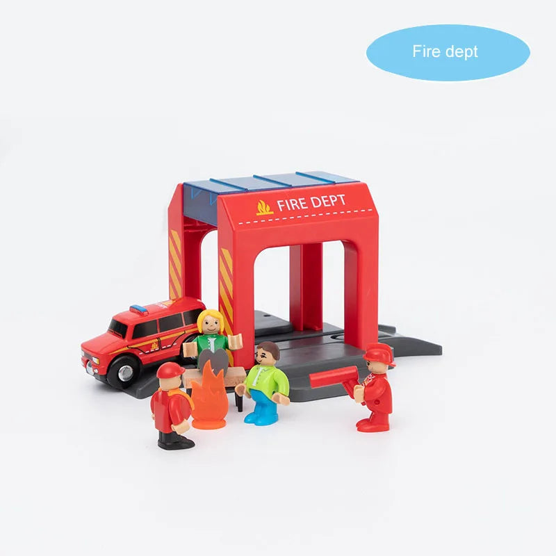 New Wooden Railway Train Track Set Accessoriess Train Station Tunnel Crane Fit All Brands Wood Tracks Educational Toys For Kids