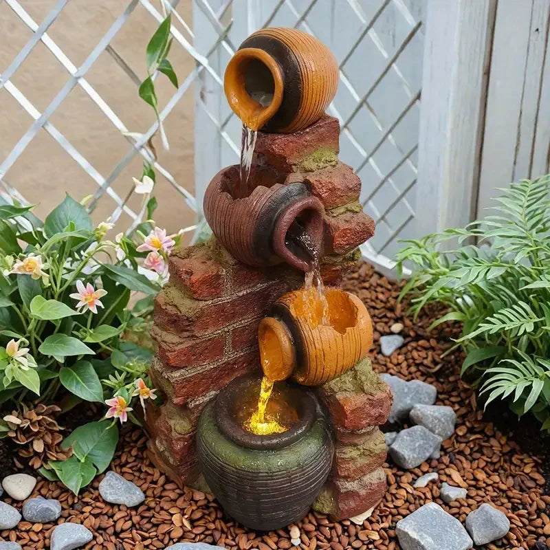 Resin - Made Brick - Shaped Jar with Inlaid Tile Fountain - Ideal for Home Decor Enthusiasts