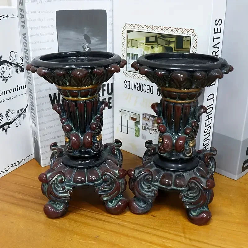 US in - Stock  Resin Classical Square Candle Holders - Exquisite Home Decor Ornaments