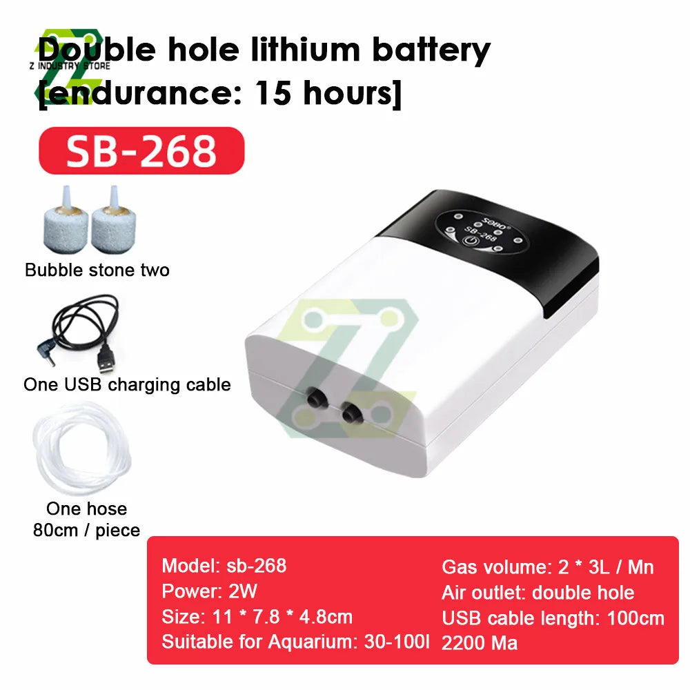 Oxygen Air Pump Air Compressor USB Charging 2600mAh Portable Exhaust Silent Oxygen Pump Aquarium Oxygen Pump