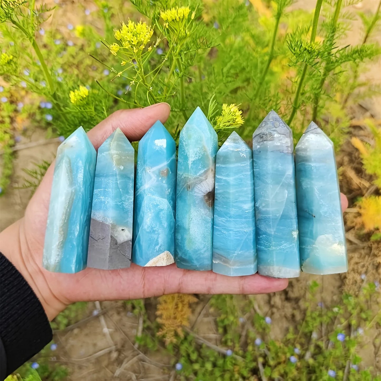 1 Pc Hot Sale  Sky Blue Amazonite Tower Crystals Healing  Point Wand Stones for Home Decor
