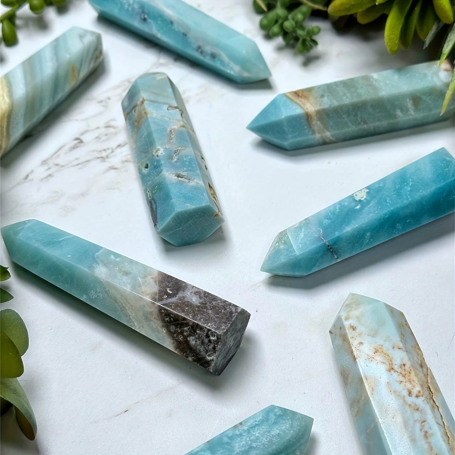1 Pc Hot Sale  Sky Blue Amazonite Tower Crystals Healing  Point Wand Stones for Home Decor