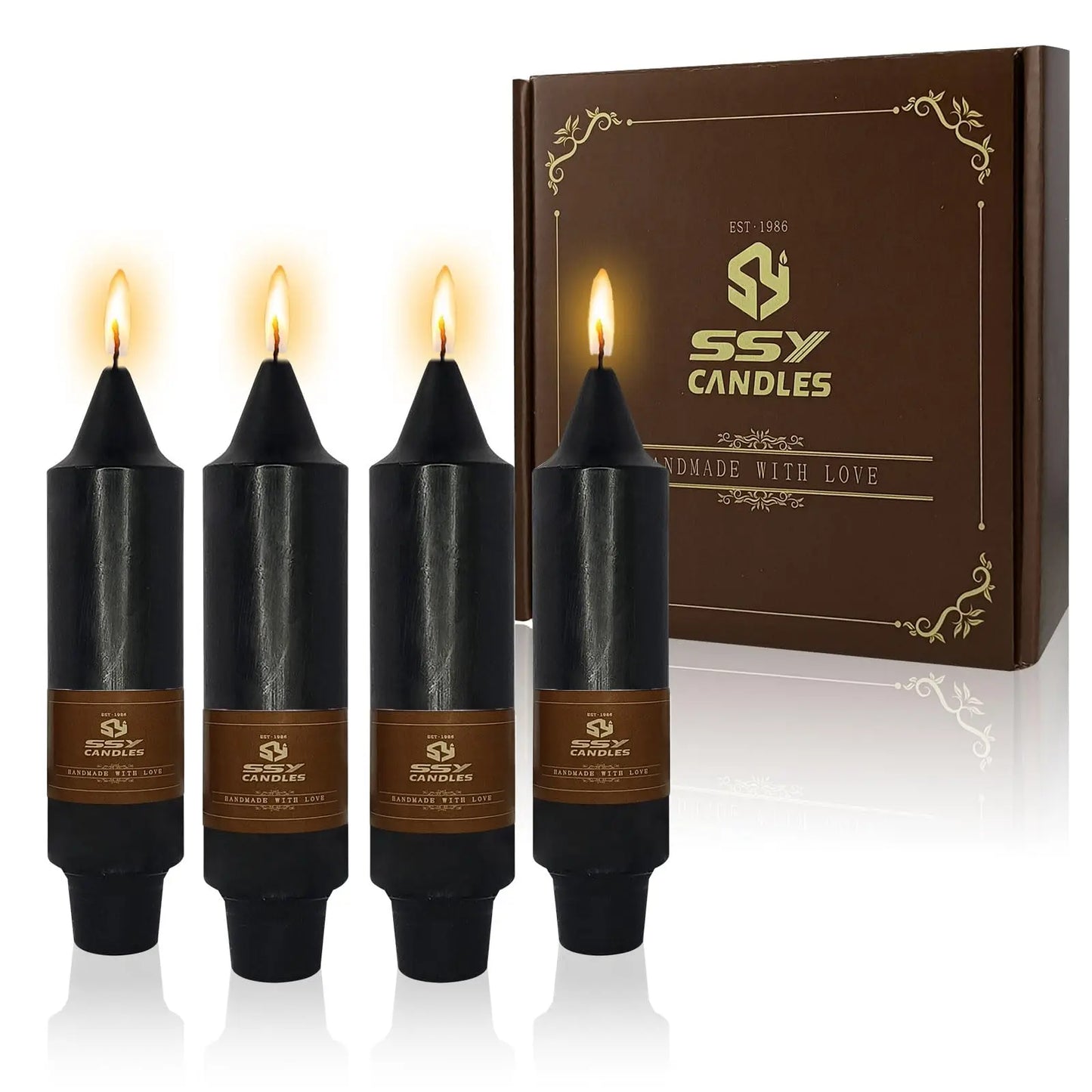 Black Short Taper Candle 5 Inch Halloween Candlesticks Unscented Drippless Candle Set for Home Decor Dinner Candles, 4 Pack