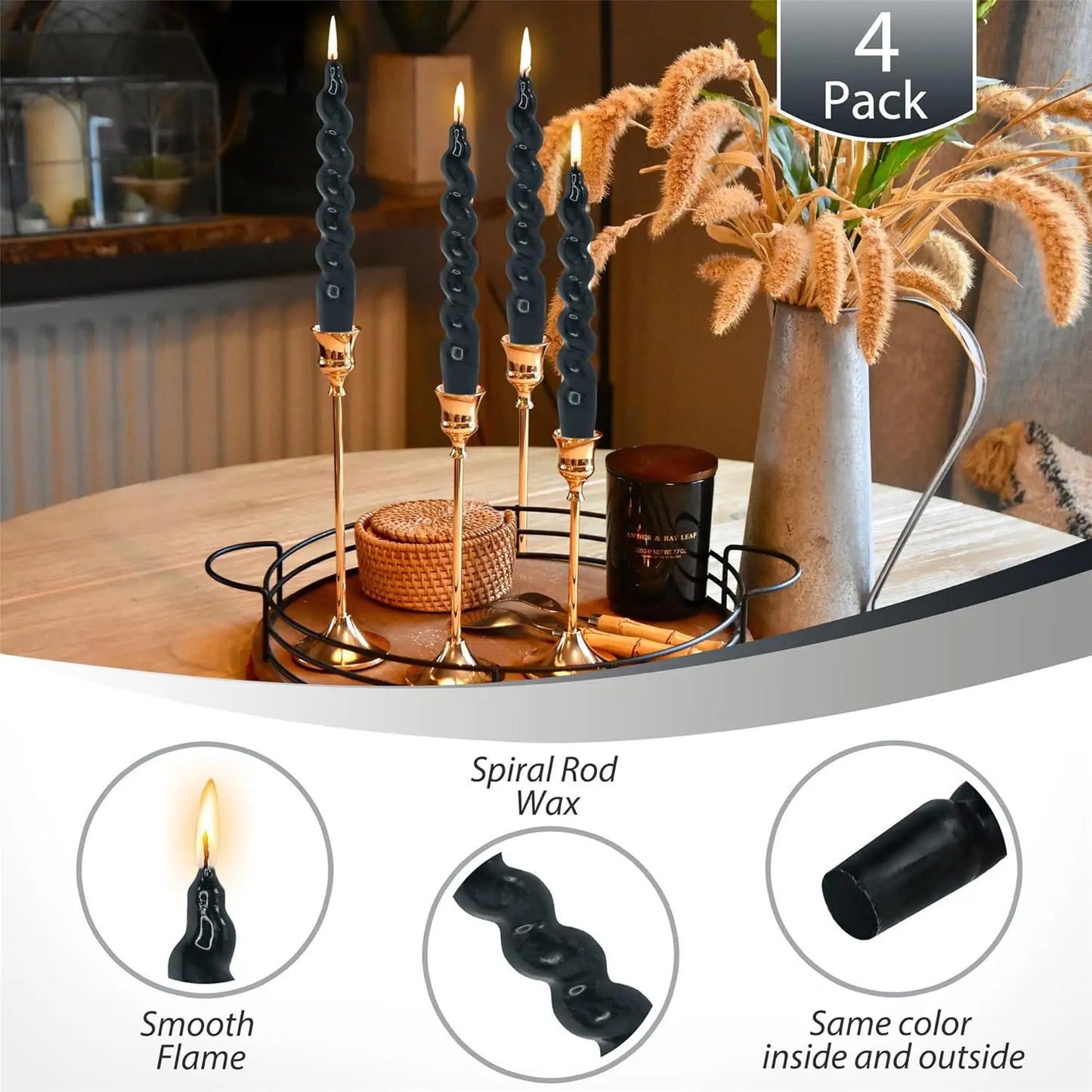 Halloween Home Decor Gedengni 4pcs Black Spiral Taper Candles Short Unscented Twisted Candlesticks for Weddings Festive Dinners