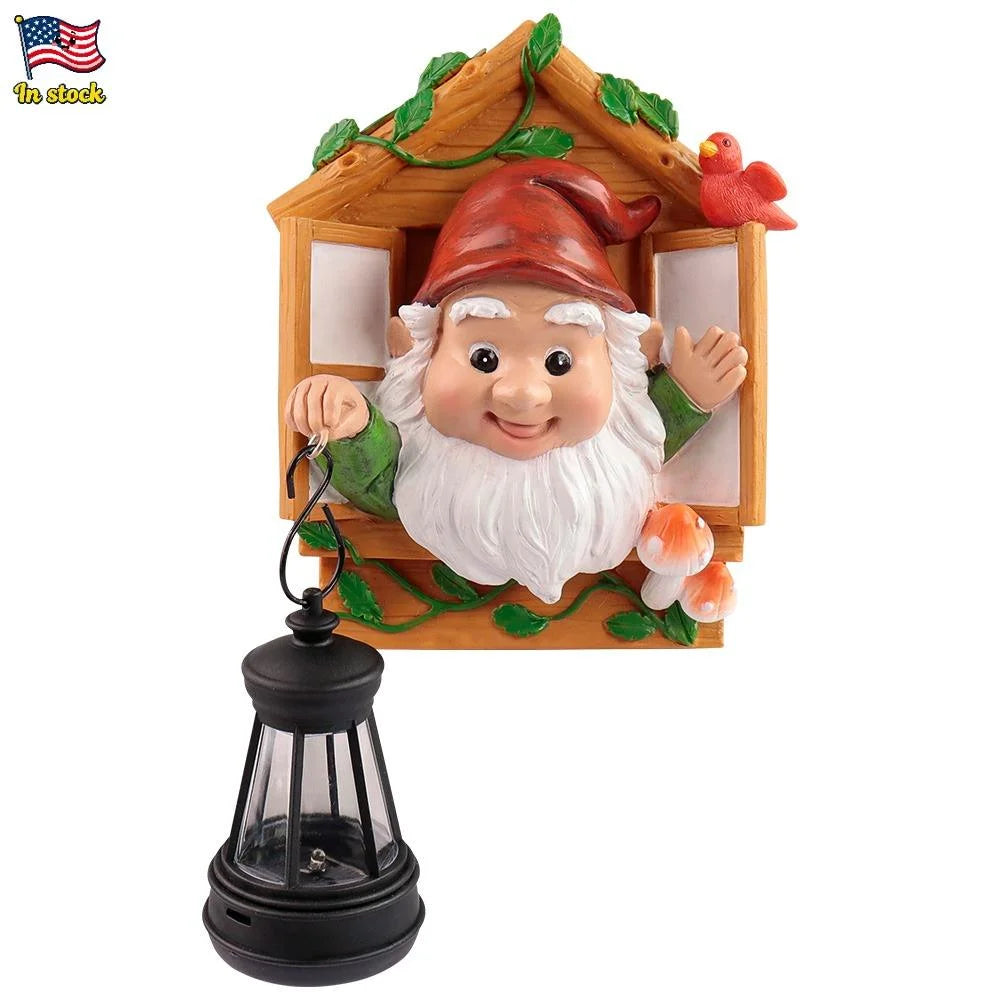 Cartoon-Themed Solar Lantern Gnome Resin Garden Decor Figurine for Outdoor Yard Use Painted Flower for Home Decor Gifts Art
