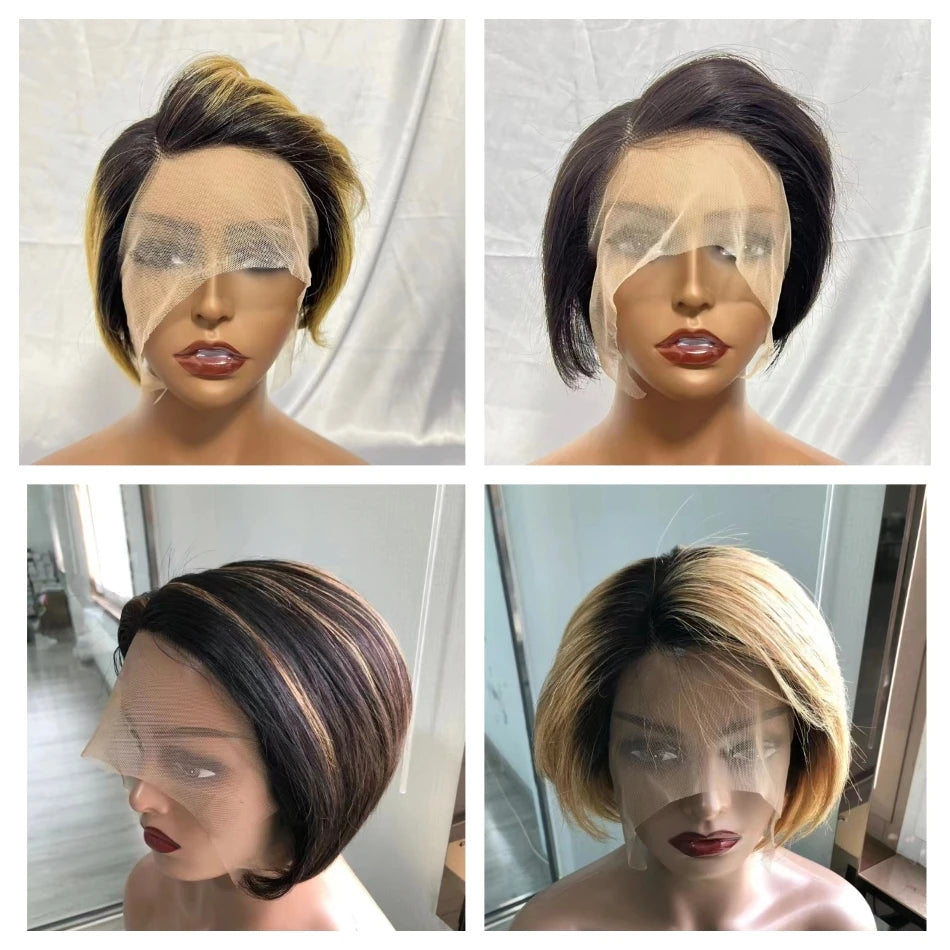 Brazilian Short Bob Pixie Cut Wig Human Hair Bob Short Wine Color Pixie Hair Cuts 13*4*1 Lace Wig With Baby Hair