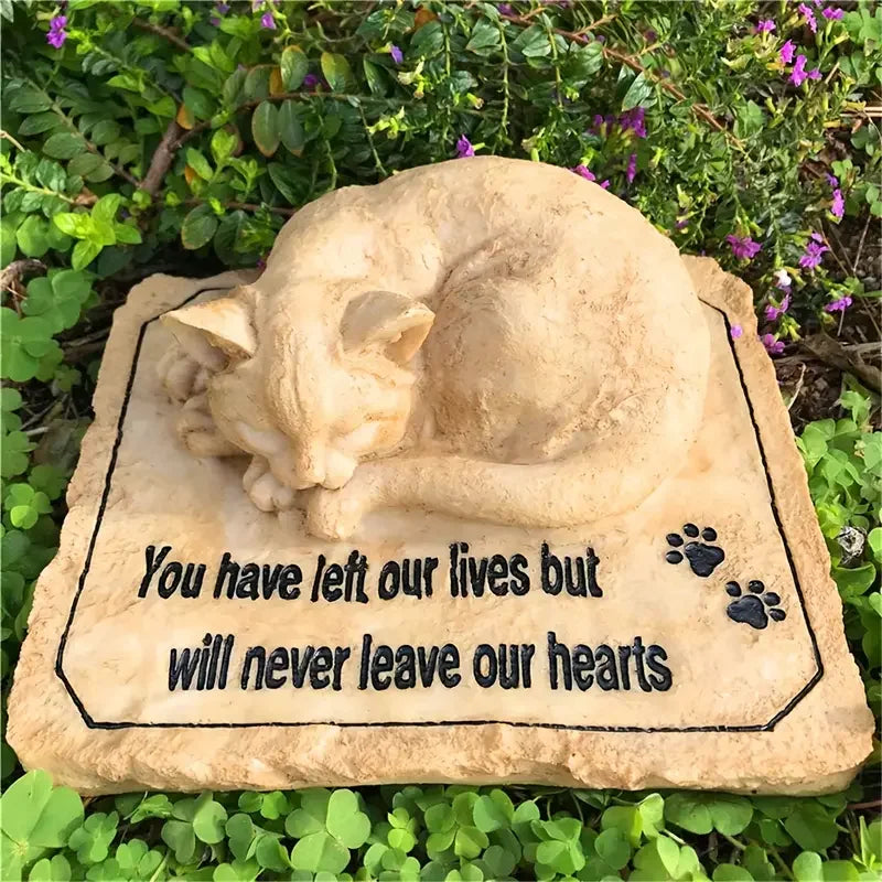 Cat-Themed Resin Crafts Fashion Holiday Memorial Plaque Artistic Decor Hand-painted Message Paw Print Detail Outdoor Garden Pet