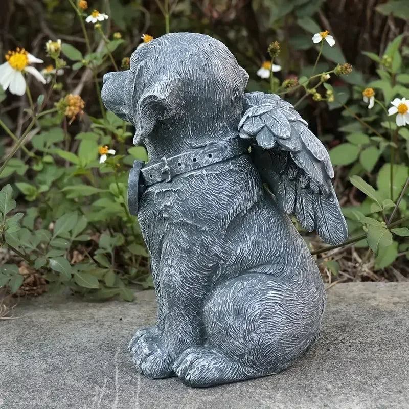 Angel Winged Dog Resin Statue Heart Accentuated Garden Memorial Figurine for Outdoor Home Decor Gifts Sea Style Art Inspiration