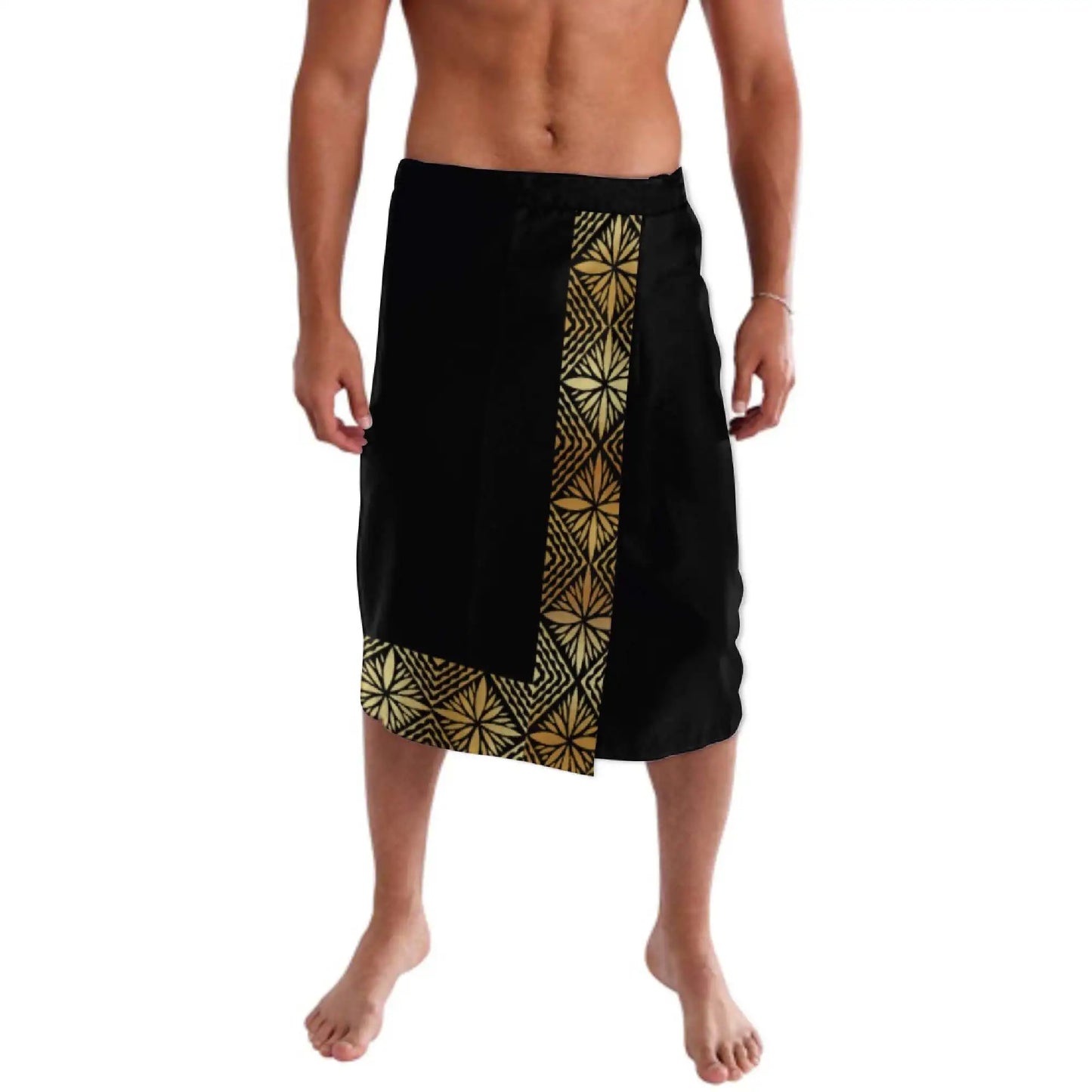 Print on Demand Custom Good Quality Golden Printed Lavalava Mens Skirt Samoan Traditional Clothes White Hawaii Sarongs for Men