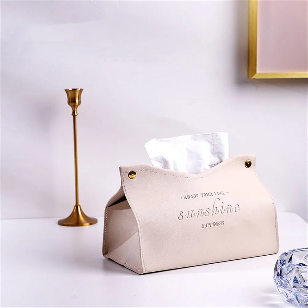 Premium PU Leather Tissue Box - Nordic Foldable Napkin Holder Organizer