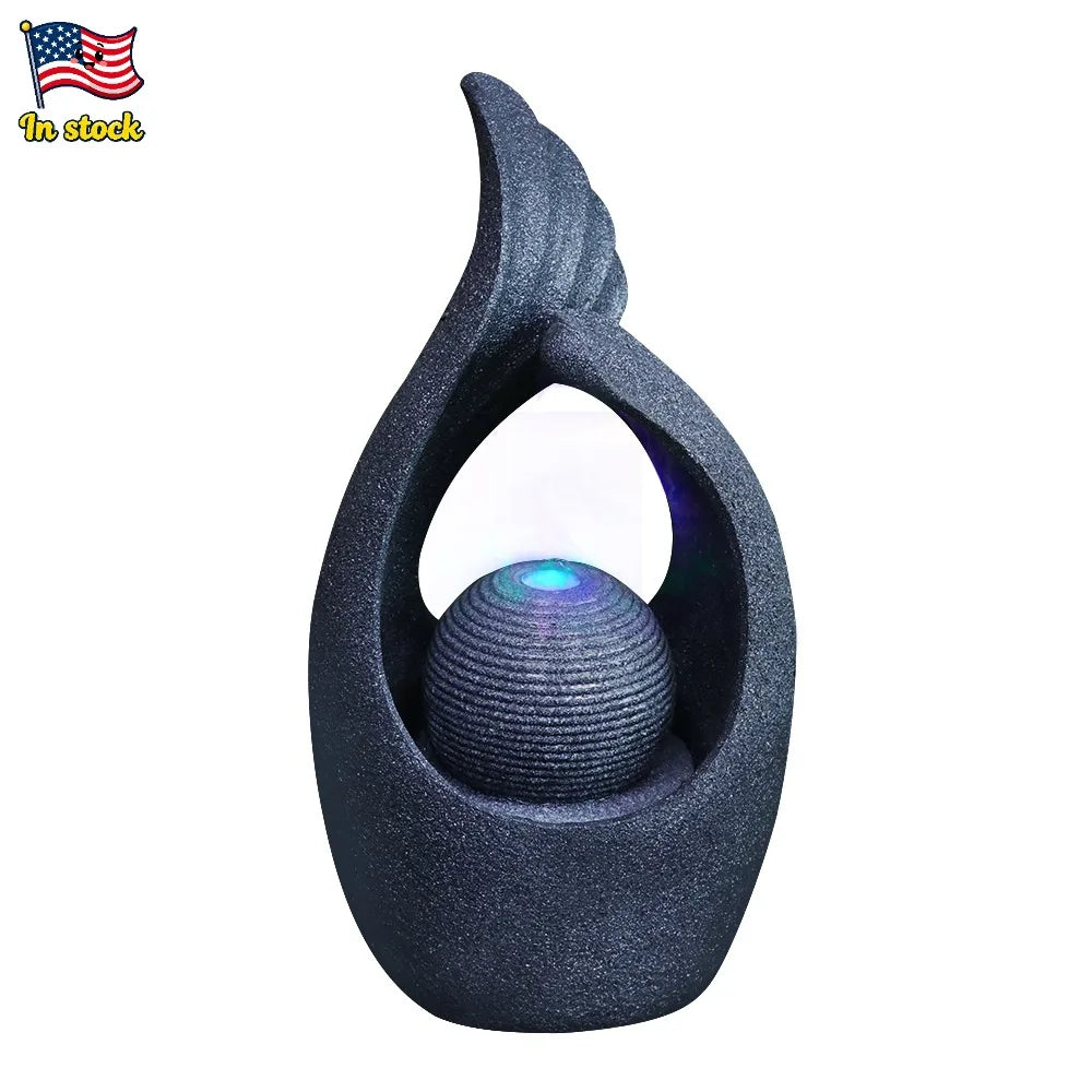 US Stock! Resin Hollow - Designed Fountain with Orb - Ideal for Garden and Home Decor Lovers, Gardens or Indoor Living Spaces