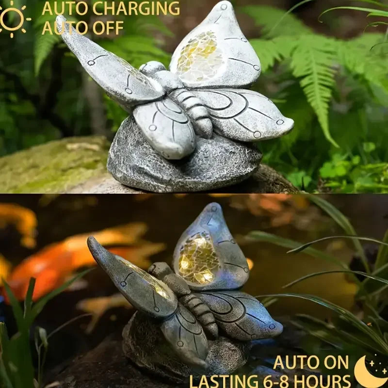 Butterfly-Themed Animal Resin Crafts Statue Hand-painted Artistic Decor Light Stained Glass Detail Holiday Outdoor Garden