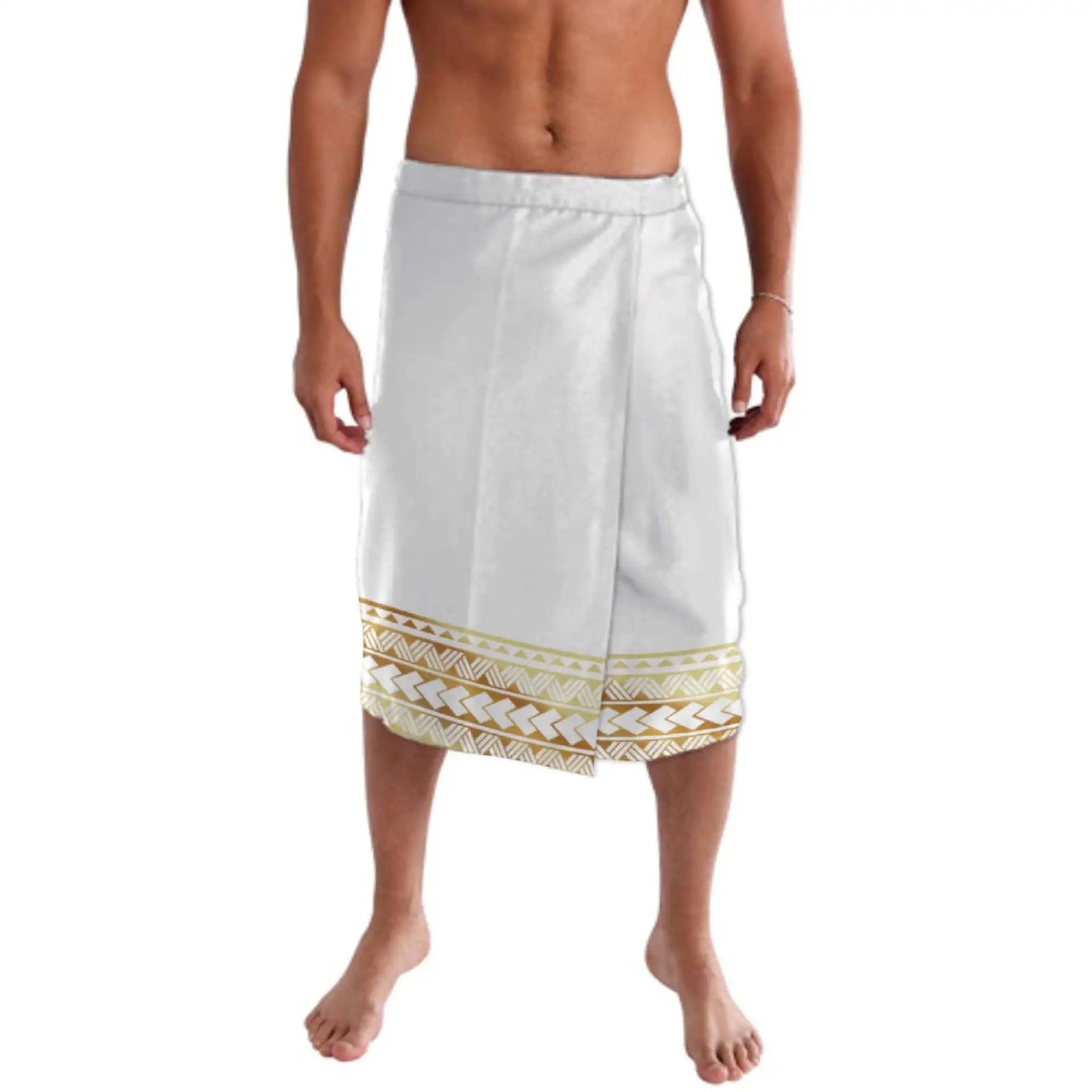 Print on Demand Custom Good Quality Golden Printed Lavalava Mens Skirt Samoan Traditional Clothes White Hawaii Sarongs for Men