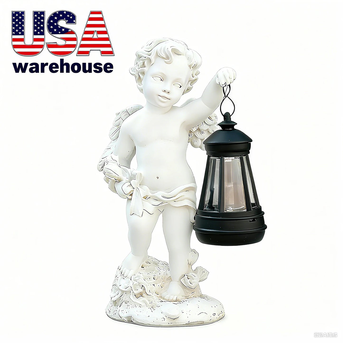 Cherub-Themed Resin Figurine Statue Hand-painted Artistic Decor Lantern Detail for Outdoor Garden European-Style Business Gift