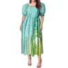 Best Price Wholesale Custom Hawaiian Tropical Flower Printing Multi Tiered Dresses Micronesia Puff Short Sleeve Ladies Dresses