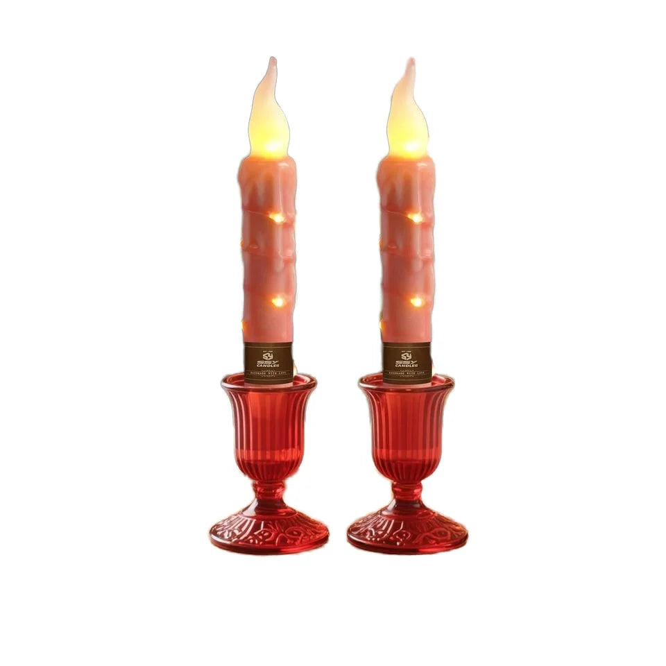 Real Wax Battery Operated Pink LED Taper Candles Short Flameless Timer String Lights for Home Decor Wedding Party