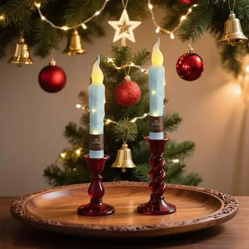 Real Wax Battery Operated Pink LED Taper Candles Short Flameless Timer String Lights for Home Decor Wedding Party