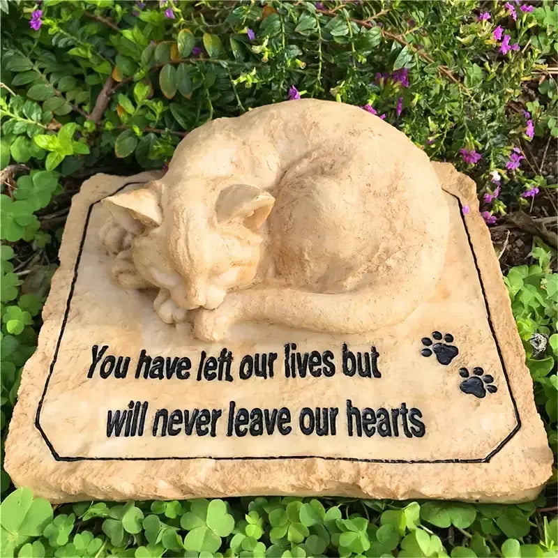 Cat-Themed Resin Crafts Fashion Holiday Memorial Plaque Artistic Decor Hand-painted Message Paw Print Detail Outdoor Garden Pet