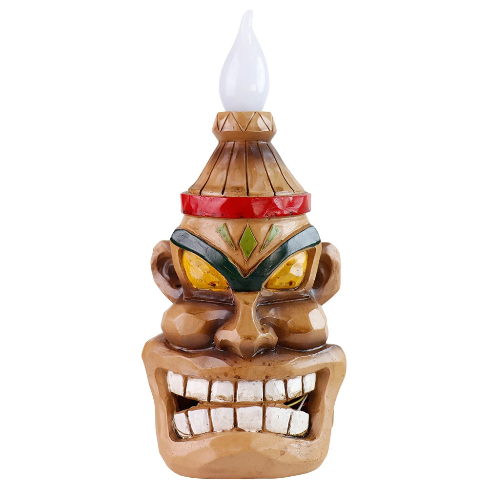 Solar-Powered Tiki Head Garden Light with Smiling Face, Outdoor Waterproof Polynesian Decor with Warm LED Glow for Patio or Yard