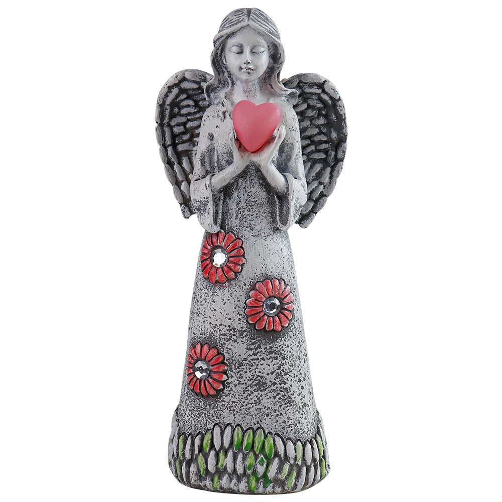 US Stock! Solar - Powered Resin Angel Lamp with Flower Decor - Ideal for Home Decor Aficionados and Angel Collectors