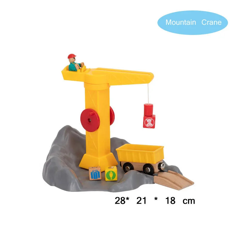 New Wooden Railway Train Track Set Accessoriess Train Station Tunnel Crane Fit All Brands Wood Tracks Educational Toys For Kids