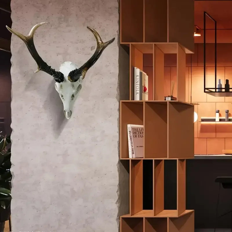 Deer -Themed 3D Resin Crafts Decor Artistic Hand-painted Figurine Antler Detail for Indoor Desk Rustic-Style Space Ornament
