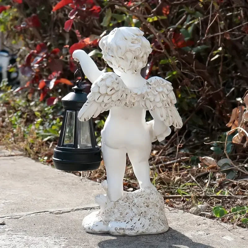 Cherub-Themed Resin Figurine Statue Hand-painted Artistic Decor Lantern Detail for Outdoor Garden European-Style Business Gift