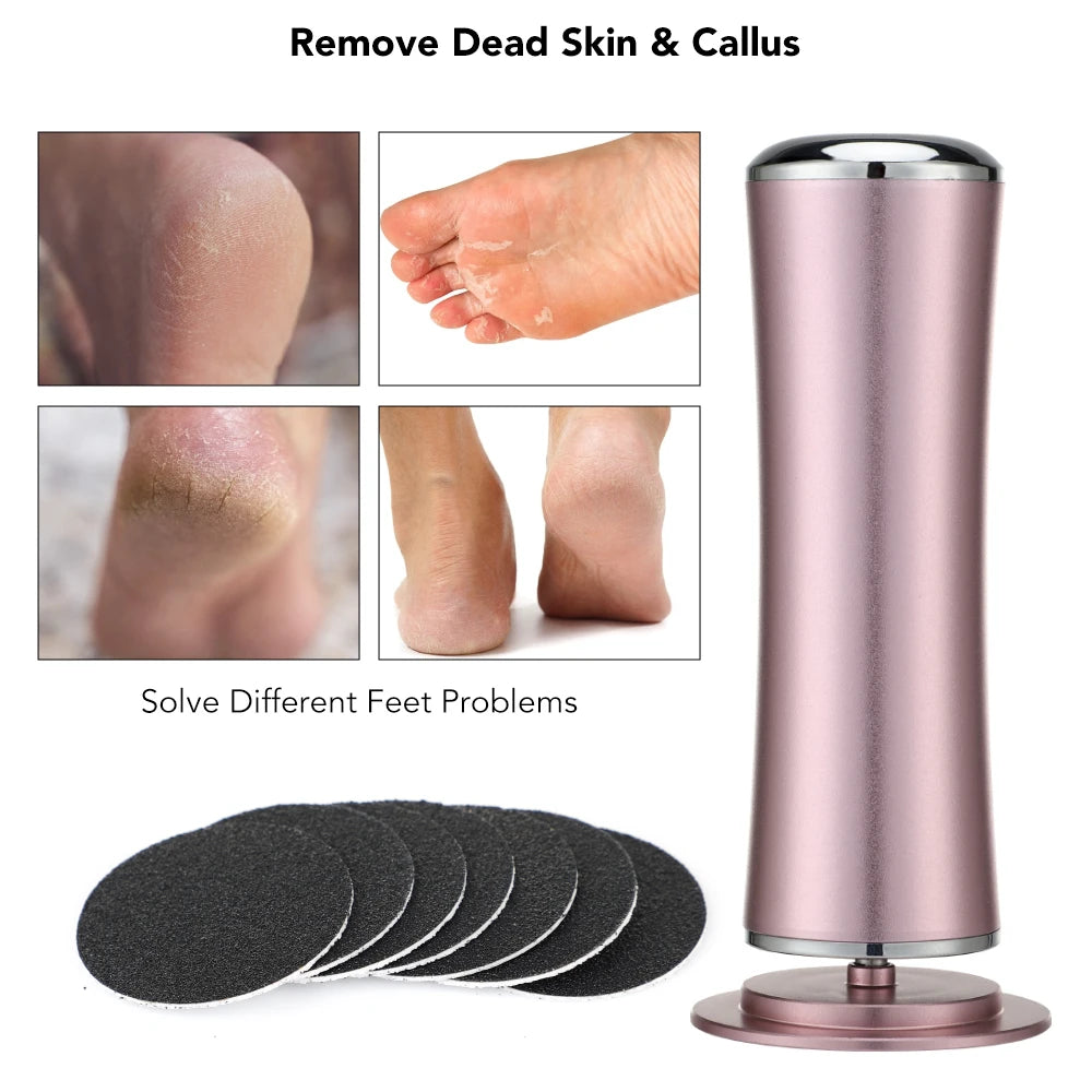 Electric Pedicure Foot File - Rechargeable Callus Remover with Replacement Sandpaper Rollers